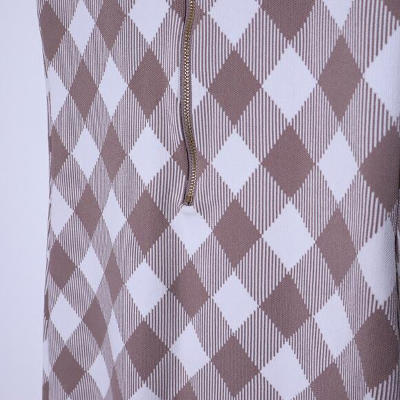 MABLE Ada Jacquard Bodycon Mini Dress Taupe Sleeveless Button Dress Women's M - Picture 13 of 15